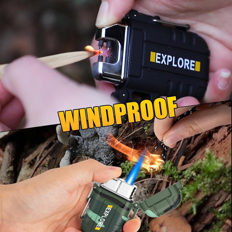 LCFUN 2 Pack Waterproof Lighter Outdoors Hunting Gear, Windproof Electric USB Rechargeable Dual Arc Plasma Lighter, Refillable Butane Torch Lighters, Tactical Survival Camping Hiking Gadgets for Men - Image 5